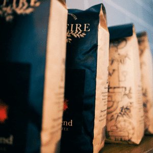 coffee bags on a shelf