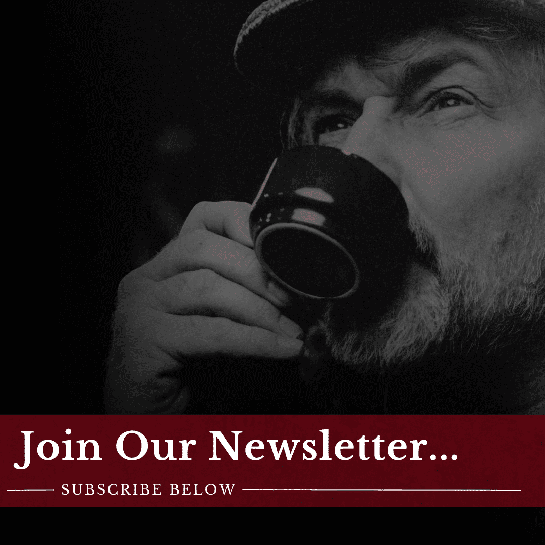 An image of some coffee beans. It says "Join Our Newsletter" and "Subscribe Now!" over the top.